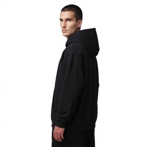Sweat-shirt à capuche noir pour homme, coupe classique, en molleton de coton, couleur unie, poche avant, vêtement d'automne - Product Image 2