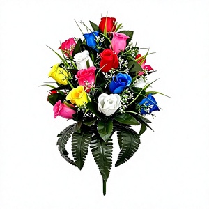 Éxito de Ventas Transfronterizo, Nuevo Diseño, Ramo de <span class=keywords><strong>Flores</strong></span> de Seda Atado a Mano con 24 Cabezas para Tumba, <span class=keywords><strong>Flores</strong></span> Artificiales para Pascua/Día de Todos los Santos - Product Image 1