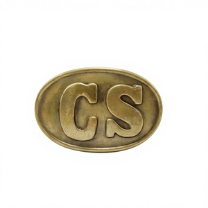 Vintage Style CS Embossed Oval Belt <b>Buckle</b> with Genuine Black Leather <b>Strap</b> - Durable Metal Accessory for Casual Apparel - Product Image 2