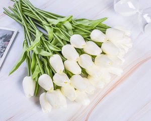 <span class=keywords><strong>Bouquet</strong></span> <span class=keywords><strong>de</strong></span> fleurs artificielles tulipes blanches, 10/30 pièces, véritables Touch, fleurs PU, fleurs en Latex pour <span class=keywords><strong>mariage</strong></span> - Product Image 5