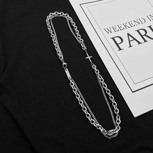 Kalung baja tahan karat pria dan wanita, rantai kerah Hip Hop desain silang <span class=keywords><strong>Retro</strong></span> sederhana, berlian mutiara untuk pria dan wanita - Product Image 2