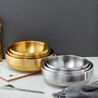 Bol à ramen coréen écologique grande taille à double paroi en acier inoxydable 304 (19-21-23cm) – Or et Argent – Vente chaude