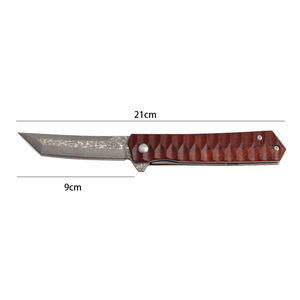 KITCHENCARE Cuchillo de bolsillo Supervivencia Cuchillo plegable de madera Cuchillo de acero de Damasco al aire libre - Product Image 5