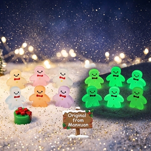 Grosir Figur Resin Mini Bercahaya dalam Gelap Bentuk Manusia Roti Jahe, Figur Natal dan Miniatur untuk Dekorasi Rumah Boneka Natal - Product Image 3