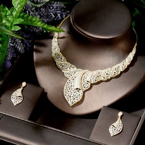 HIBRIDE, conjuntos de joyas africanas geométricas grandes para mujer, boda, circonita cúbica, cristal CZ, cuentas indias de DUBAI, conjuntos de joyas para mujer, N-1773 - Product Image 1