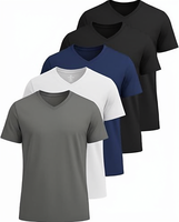 Ensemble de 5 T-shirts de sport pour homme Real Essentials, jersey uni, respirant, anti-transpiration, col en V, manches courtes