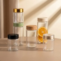Pot en verre borosilicate haut de gamme en gros, 65 mm, 200 ml-500 ml, forte visibilité sur les rayons pour vitamines et café