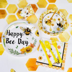 Assiettes et serviettes Bee Party - Fournitures de fête Happy Bee Day pour enfants, ensemble de vaisselle sur le thème des abeilles - Product Image 5