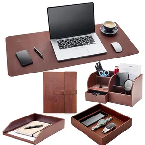 Custom Desktop Stationery PU Organizer Office kit Holder Set Storage Box Leather Multi-function Desk Organizer