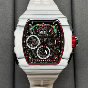 The high-quality and high-end luxury carbon fiber <b>case</b> mechanical <b>watch</b> Tonneau is equipped with a power reserve tachometer - Product Image 1