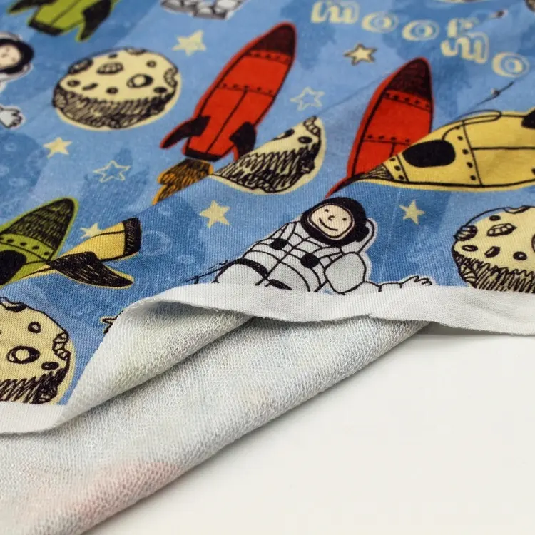 OEM Custom Accept Rocket Astronaut 100% Cotton Printed Plain Weft Knit French Terry Fabrics For Hoodies