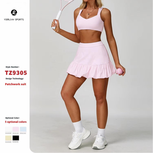 Ropa activa de lujo para <span class=keywords><strong>mujer</strong></span>, ropa deportiva transpirable, conjuntos de Yoga, faldas de <span class=keywords><strong>tenis</strong></span> para Fitness, conjunto de falda y Top para <span class=keywords><strong>mujer</strong></span> con pantalones cortos con bolsillos - Product Image 1