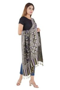 Weaved Viscose Jamavar Stole Elegant Woven Paisley Pattern Long Fashion <b>Wrap</b> for Women Soft Draping <b>Shawl</b> for Festive Wear - Product Image 3