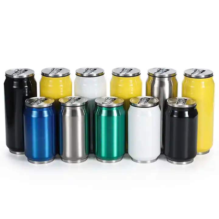 350/500ml Stainless Steel Double Wall 12oz/17oz Cola Can Bottle Thermos Vacuum Cans Water cokes Bottle With Flip lid and straw