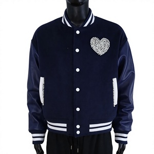 Veste de sport pour homme bleu marine avec perles en forme de cœur sur le devant, coupe classique, best-seller des vestes d'hiver - Product Image 1