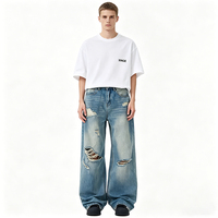Jeans larges déchirés pour hommes, style streetwear, avec logo, service OEM ODM personnalisé