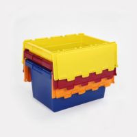 Caisse logistique en plastique durable et économique avec couvercle attaché, idéale pour la distribution en entrepôt et le stockage pour les revendeurs