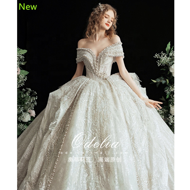 Latest Bridal Dressw New Design Luxury Lace Appliques Off Shoulder Beaded Wedding Dress Ball Shiny Tulle wedding dresses