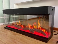 Cheminée électrique LCD holographique à 3 faces avec flamme réglable, insert en acier pour usage domestique et hôtelier, prix d'usine