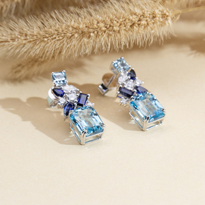 Boucles d'oreilles Messi Jewelry MSE-886 en or blanc 14 carats avec diamants et saphirs pour femmes - Product Image 2