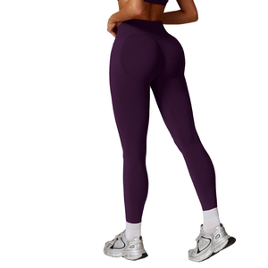 Pantalons de yoga pour femmes KASUO, taille haute, coupe slim, sans couture, taille élastique, motif uni, couleur contrastée, respirant - Product Image 4