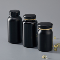 Flacon de vitamines en plastique 120CC 150CC 200CC avec bouchon à clapet noir mat de luxe, contenants pour 90 capsules