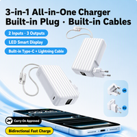 Chargeur mural 3 en 1 avec batterie externe 10000 mAh, câbles doubles intégrés, charge rapide PD 22,5 W, pliable, prise UK EU, voyage