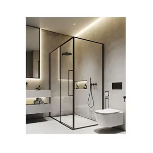 Алюминиевый поворотный экран для ванной комнаты, душевая кабина из закаленного стекла, раздвижные двери в черной раме