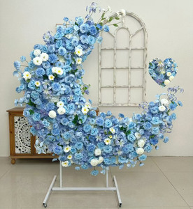 Arche florale en métal Blue Moon, décoration de fond de mariage artificielle en roses pour Noël, remise de diplôme, fleurs de souffle de bébé, lune - Product Image 1