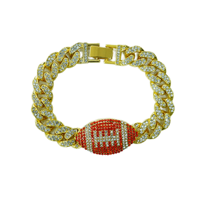 Bracelet pendentif ballon de rugby pour homme plaqué or NL3010 avec chaîne à maillons en alliage et strass, collier ras du cou style rappeur, <span class=keywords><strong>pierre</strong></span> diamantée, style religieux - Product Image 3