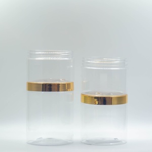VENTE FLASH 250ml 300ml 500ml 600ml Emballage cosmétique de luxe avec couvercle doré, contenants en plastique transparent pour huile corporelle, pots - Product Image 3