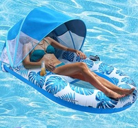 Lit flottant gonflable en PVC avec auvent pare-soleil, chaise longue de piscine, radeau flottant détachable avec dossier, design creux pour la plage et l'eau