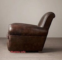 Fauteuil Tiger, style campagnard américain, en cuir vintage et bois, luxe léger, pour petit appartement, salon