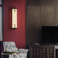 Applique murale LED en marbre de style chinois moderne, construction tout en cuivre, température de couleur réglable pour chambre, salon, télévision