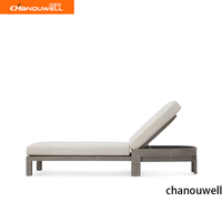 Chaise longue d'extérieur toutes saisons, fauteuil inclinable réglable en aluminium/bois avec coussin confortable