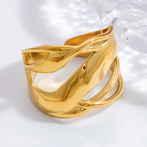 Geometric Stainless Steel Open <b>Statement</b> <b>Ring</b> For Women Party Jewelry Light Luxury Fashion <b>Rings</b> Gold Color JZ21333 - Product Image 3