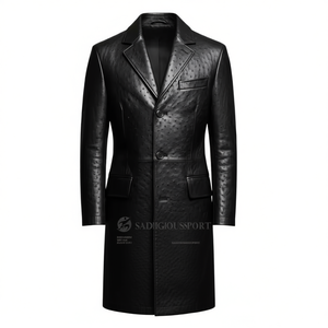 Classic <b>Men's</b> Leather Long Overcoat | Luxury Camel-<b>Filled</b> Winter <b>Jacket</b> Turtleneck Collar Breathable Customized Logo for - Product Image 1