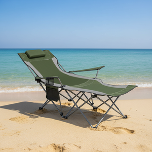 Adjustable <b>Backrest</b> Camping Lounge Chair 6-Legged Folding Chair Reclining Beach Chair with Foot Rest and Detachable Pillow - Product Image 1