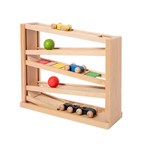 Lvou Montessori บล็อกของเล่นเพื่อการศึกษารถไฟไม้พร้อมลูกบอลวิ่งแทร็คเกมเด็กทารกเด็ก3D ไม้เด็ก