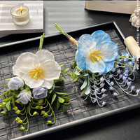 Buket Bunga Artifisial Kecil Grosir, Mini Mawar Sutra, Lily, Hydrangea untuk Buket Pengiring Pengantin, Dekorasi Vas Rumah