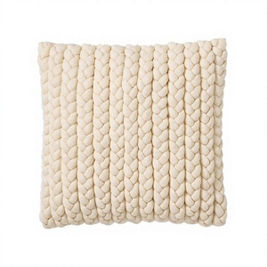 Housse de coussin carrée en coton tricoté, crème, minimaliste, décorative, lavable à la main - Product Image 1