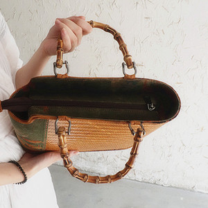 July 7th Bamboo Woven Tote Bag Panelled Zipper Closure Portable Everyday Use Box Bag Style Fall 2023 - Product Image 2