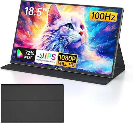 MT-VIKI 18.5 Inch Portable Monitor 1080P 100Hz 72% NTSC, Large Portable Screen Stand, FHD IPS Screen HDR Gaming Display