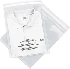Sachet auto-adhésif en poly transparent auto-scellant écologique avec avertissement de suffocation pour l'emballage