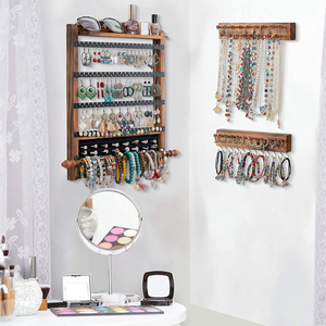 Ensemble de 3 organisateurs de bijoux muraux personnalisés en bois, style rustique, pour suspendre et présenter, idéal comme cadeau - Product Image 4