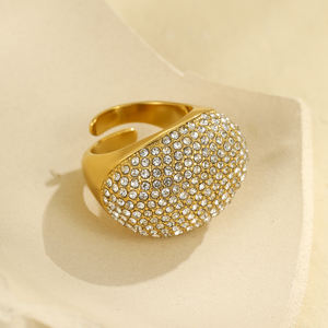 แหวนเซอร์คอนฝังเลี่ยมรูปเรขาคณิตสุดหรูของขวัญ18K แหวนสเตนเลสชุบทองแบบปรับได้สำหรับงานแต่งงาน - Product Image 5