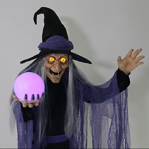Indoor Covered Decor 60inch Giant Witch with Magic Ball Halloween Decoration Animated Halloween Props