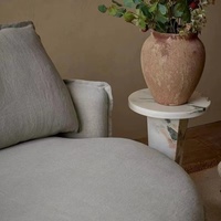 Canapé rond en lin et coton Wabi-Sabi personnalisable, housses entièrement amovibles, tissu vintage, fauteuil individuel pour balcon