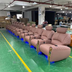 أريكة سينما منزلية فاخرة بتصميم إيطالي مع أرجل ذهبية من الفولاذ المقاوم للصدأ، 5 مقاعد، أثاث للمسرح المنزلي، مقاعد استرخاء ذكية للفيلات - Product Image 3