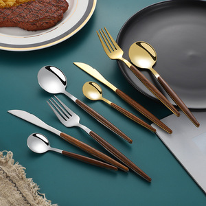 Stainless Steel Cutlery Set 36 Piece Wooden Handle Dishwasher Safe Western Style Steak Knife Fork Spoon Gift <b>Box</b> - Product Image 3